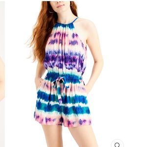 BEBOP Colorful Purple Blue Tie Tie Dye Sleeveless Halter Romper